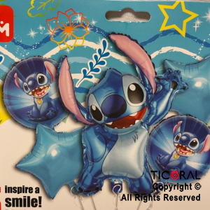 SET DE GLOBOS METALIZADO STITCH 5 UNIDADES X 1